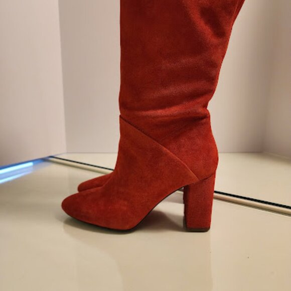 Banana Republic Knee-High Red Suede Heeled Boots - Picture 8 of 9